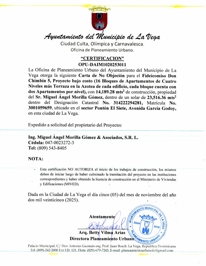 Vista previa de la Carta de No Objeción y Uso de Suelo