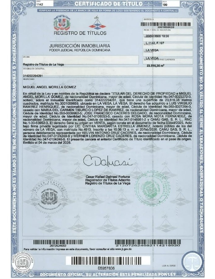 Vista previa del Certificado de Título